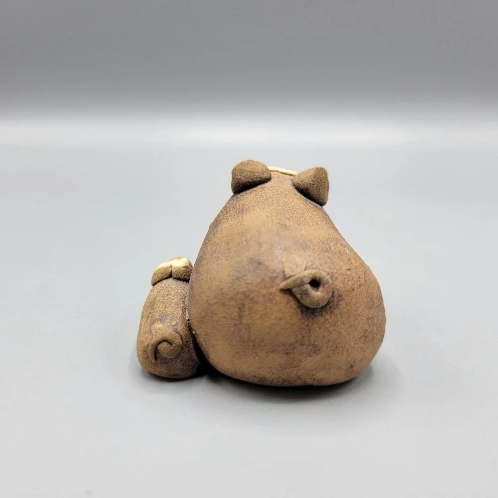 Vintage Handcrafted Clay Pig And Piglet Figurine By Clay Companions 1.5